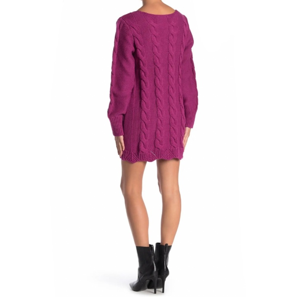 Fanco V-Neck Cable Knit Sweater Dress